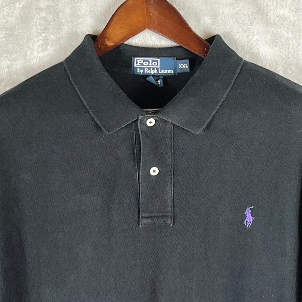 Polo Ralph Lauren Polo Shirt XXL Black Purple Pony Short Sleeve Mesh Cotton